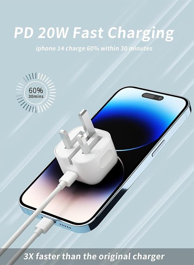 شاحن سريع 20 واط من آيفون | محول شاحن جداري USB C سريع مع كابل USB C إلى Lightning بطول 1 متر متوافق مع آيفون 14/14 برو/14 برو ماكس/13/12/SE2020/11/XR/XS ماكس/X/iPad - Image 5